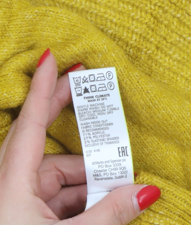 M&S Womens Yellow L Crew Neck Raglan Knit Pullover Jumper