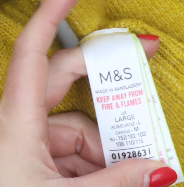 M&S Womens Yellow L Crew Neck Raglan Knit Pullover Jumper