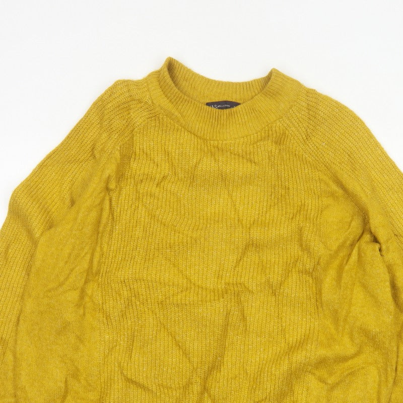 M&S Womens Yellow L Crew Neck Raglan Knit Pullover Jumper