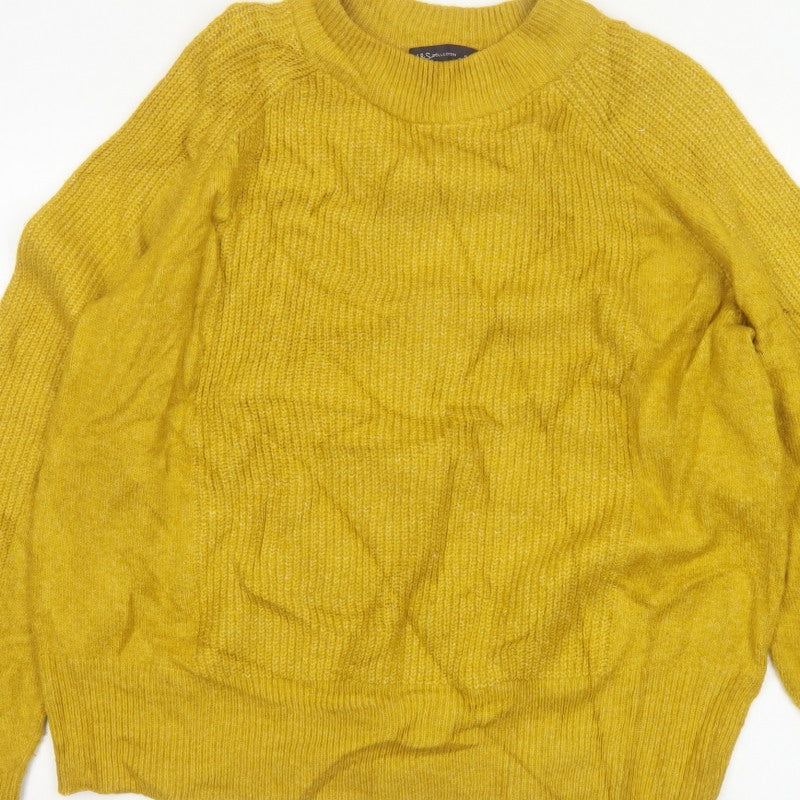 M&S Womens Yellow L Crew Neck Raglan Knit Pullover Jumper
