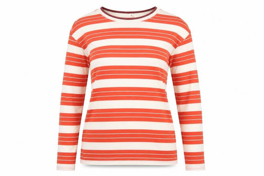 Marks and Spencer Women Orange Ivory Stripe Long Sleeve T-Shirt UK 14
