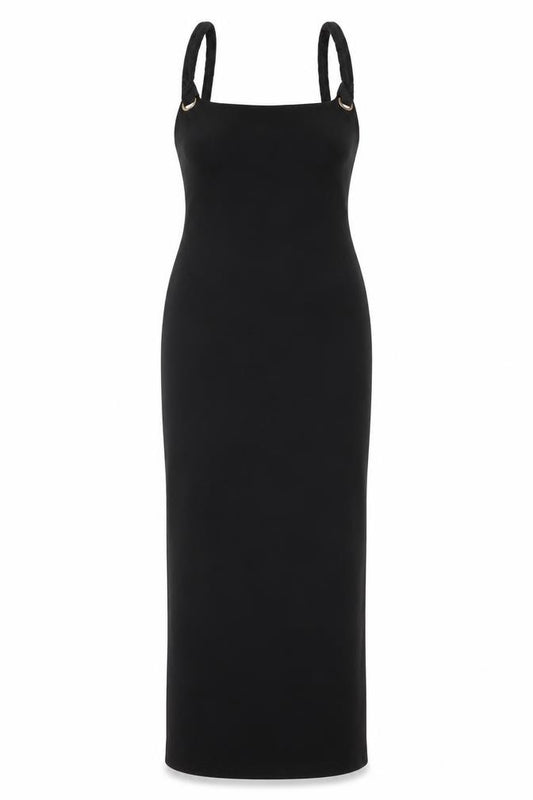 ASOS DESIGN Women Black UK 8 Bodycon Maxi Strappy Ring Detail Dress