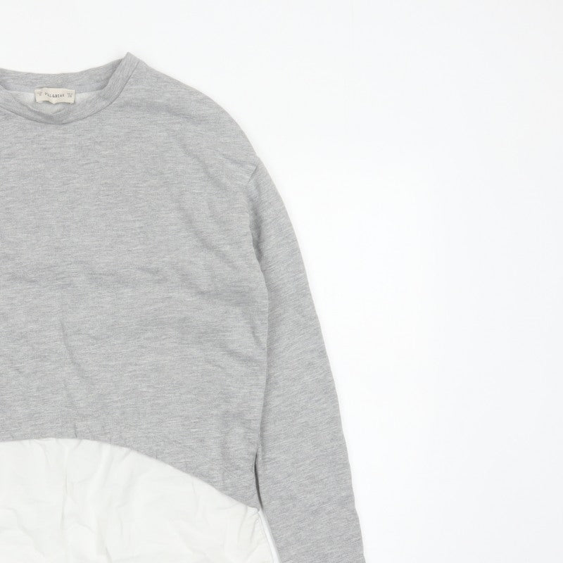 Pull&Bear Women Grey White S Basic Layered Long Sleeve Top