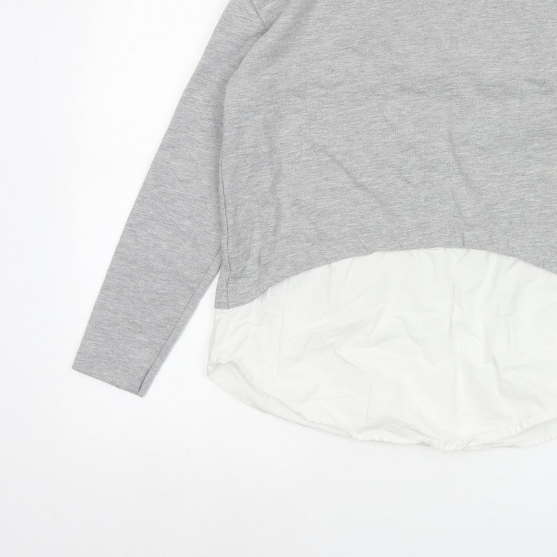 Pull&Bear Women Grey White S Basic Layered Long Sleeve Top