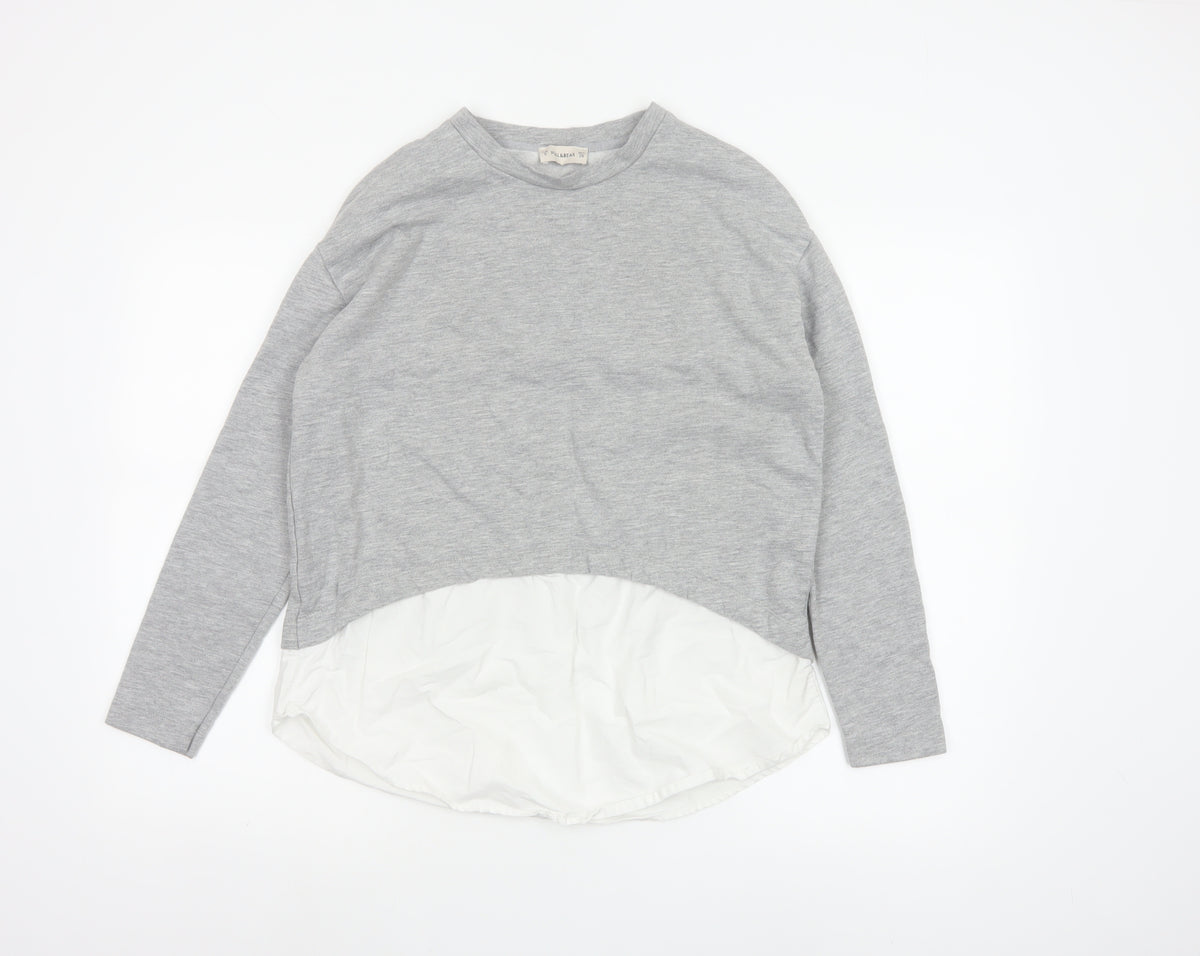 Pull&Bear Women Grey White S Basic Layered Long Sleeve Top