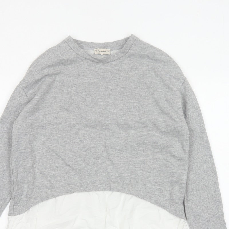 Pull&Bear Women Grey White S Basic Layered Long Sleeve Top