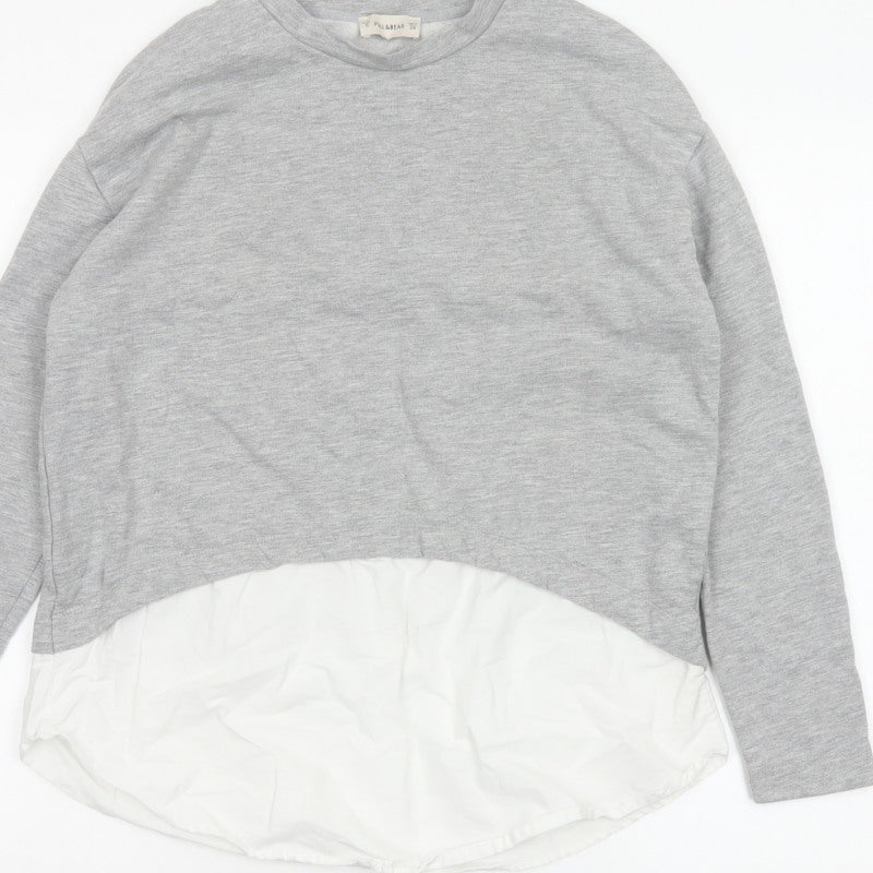 Pull&Bear Women Grey White S Basic Layered Long Sleeve Top