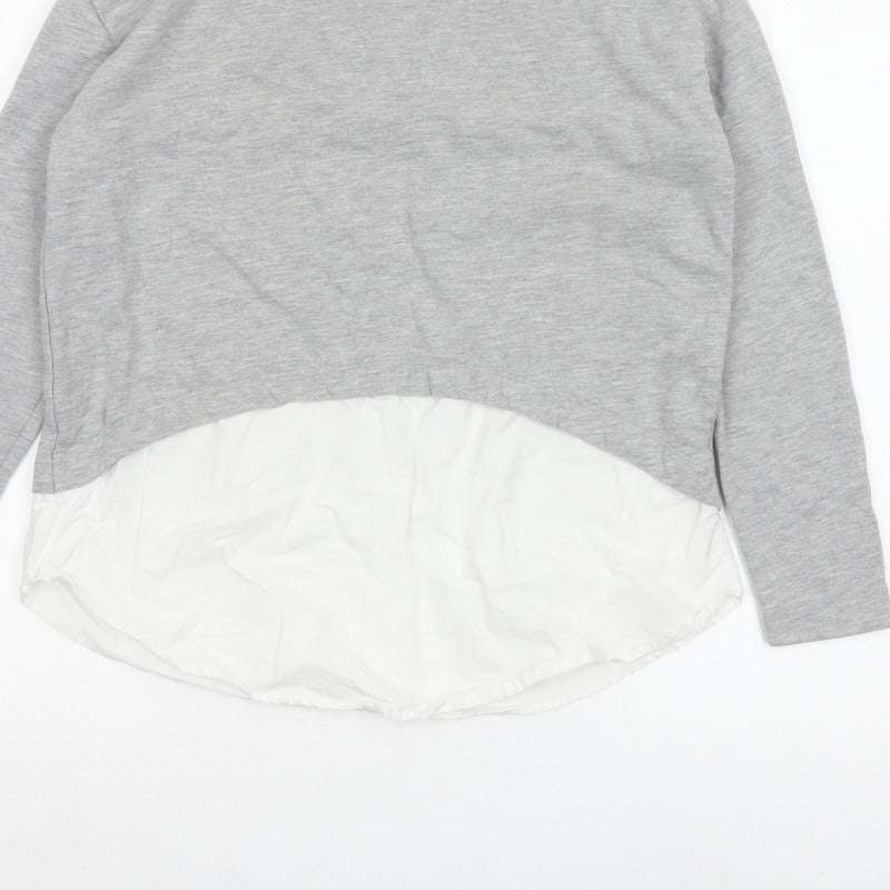Pull&Bear Women Grey White S Basic Layered Long Sleeve Top