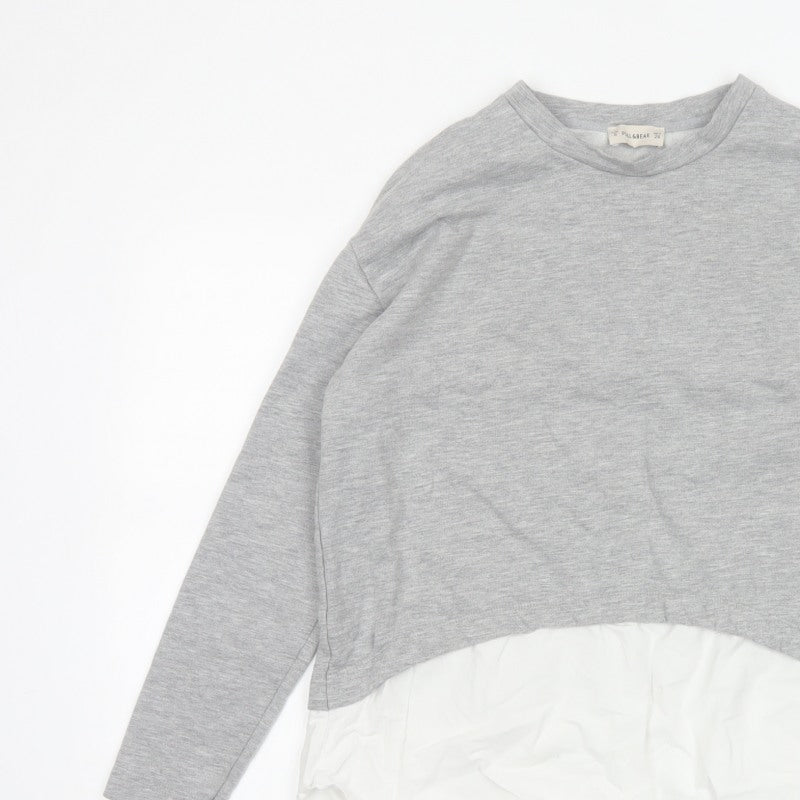 Pull&Bear Women Grey White S Basic Layered Long Sleeve Top