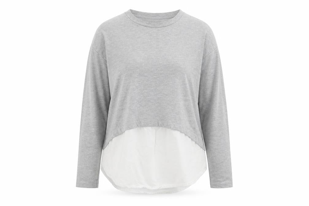 Pull&Bear Women Grey White S Basic Layered Long Sleeve Top