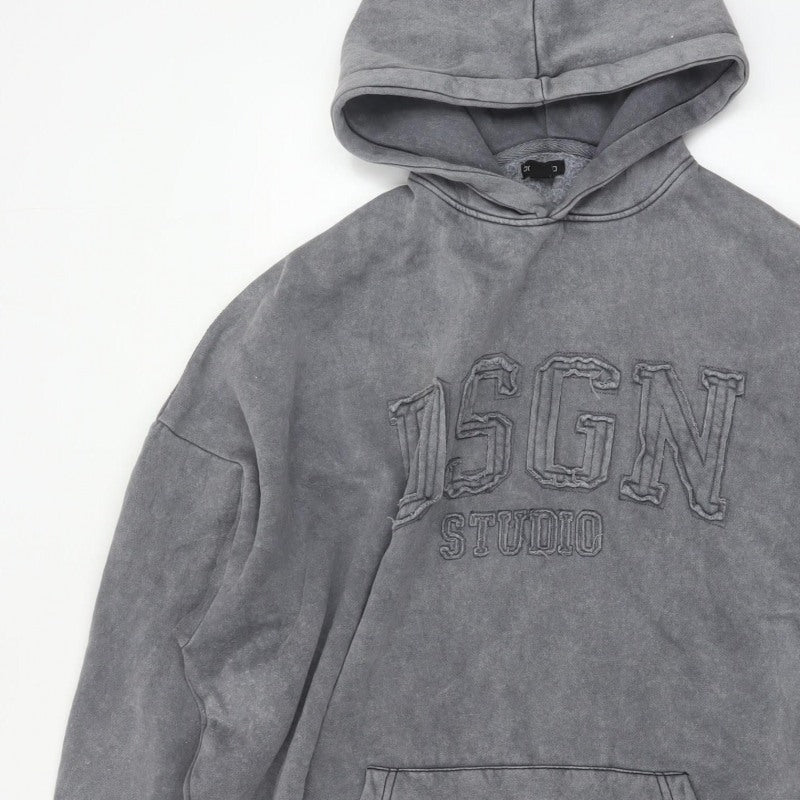 Boohoo Men’s Grey L Pullover Hoodie Oversized Embroidered Logo