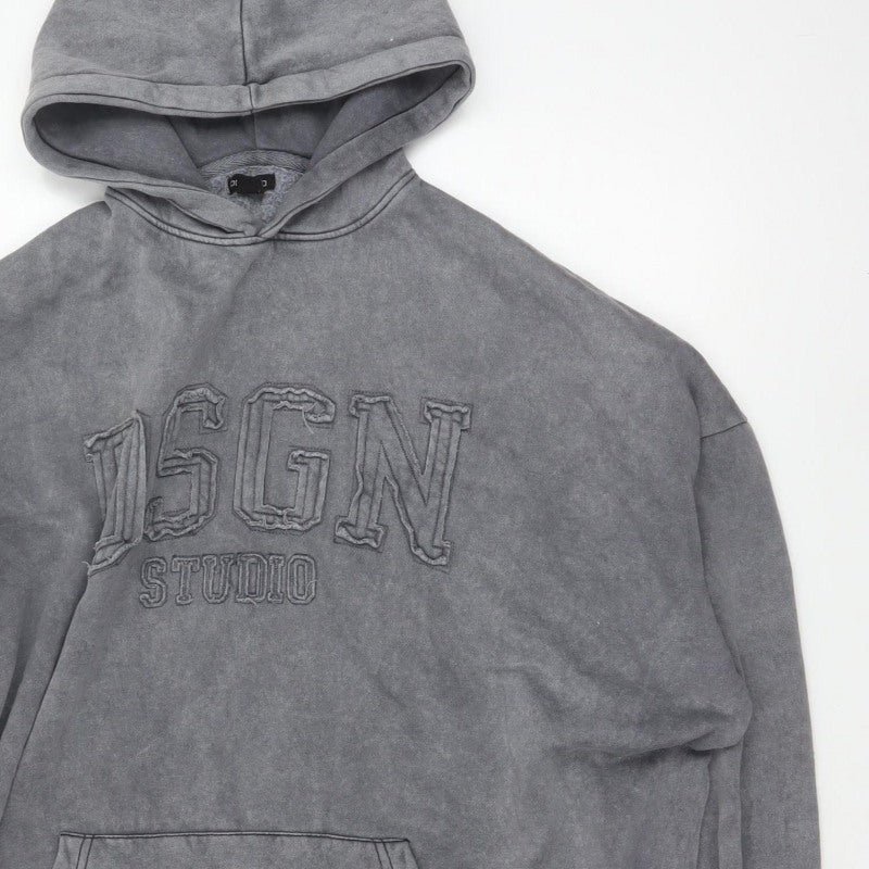 Boohoo Men’s Grey L Pullover Hoodie Oversized Embroidered Logo