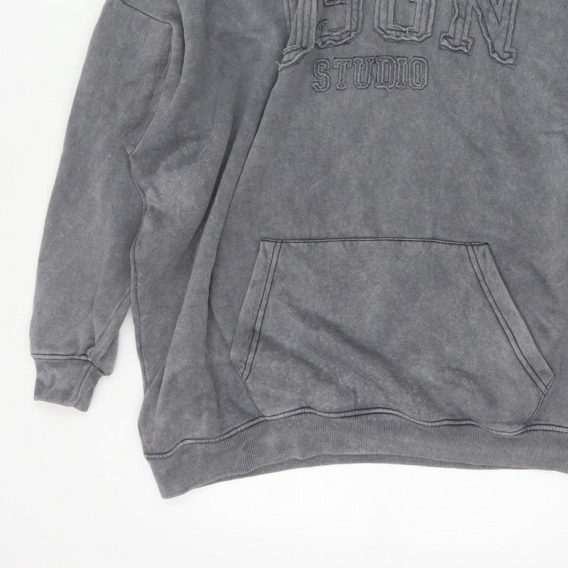 Boohoo Men’s Grey L Pullover Hoodie Oversized Embroidered Logo