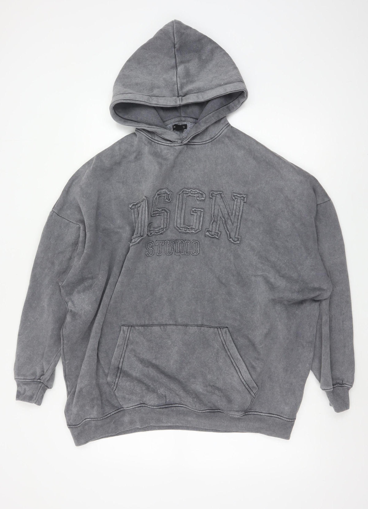 Boohoo Men’s Grey L Pullover Hoodie Oversized Embroidered Logo