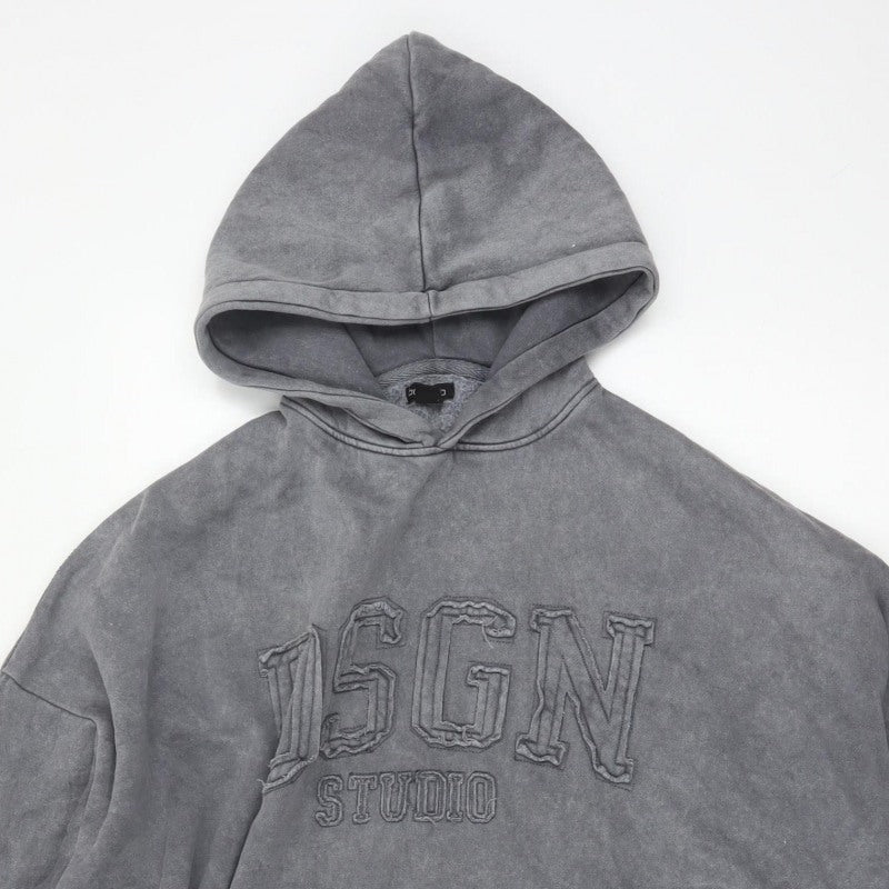 Boohoo Men’s Grey L Pullover Hoodie Oversized Embroidered Logo