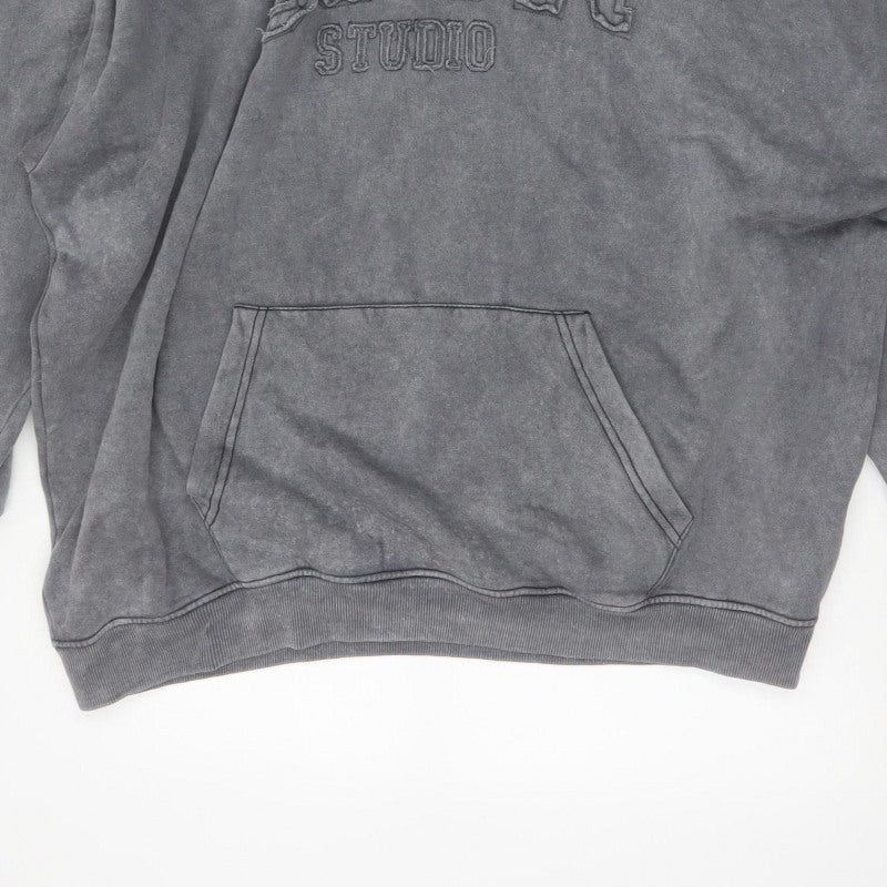 Boohoo Men’s Grey L Pullover Hoodie Oversized Embroidered Logo