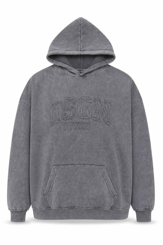 Boohoo Men’s Grey L Pullover Hoodie Oversized Embroidered Logo