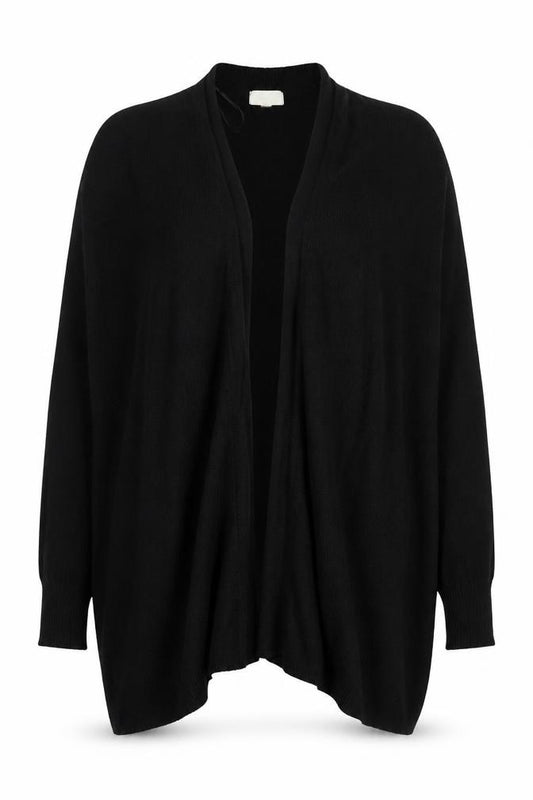 H&M Women’s Black UK 22 Open Knit Long Cardigan Relaxed V-Neck