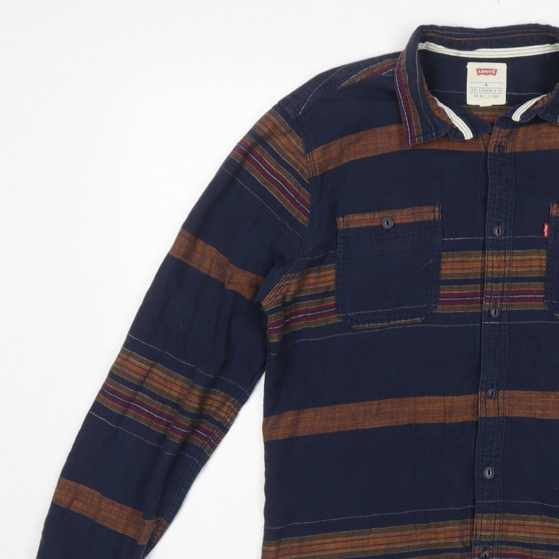Levi's Men's Blue M Striped Cotton Long Sleeve Button-Up Shirt