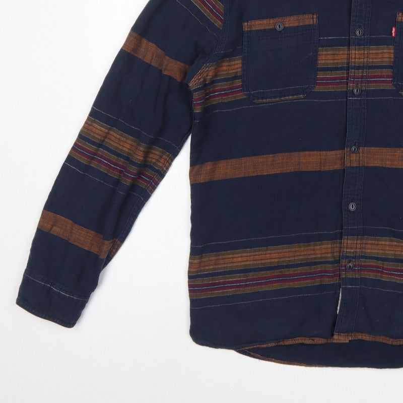 Levi's Men's Blue M Striped Cotton Long Sleeve Button-Up Shirt