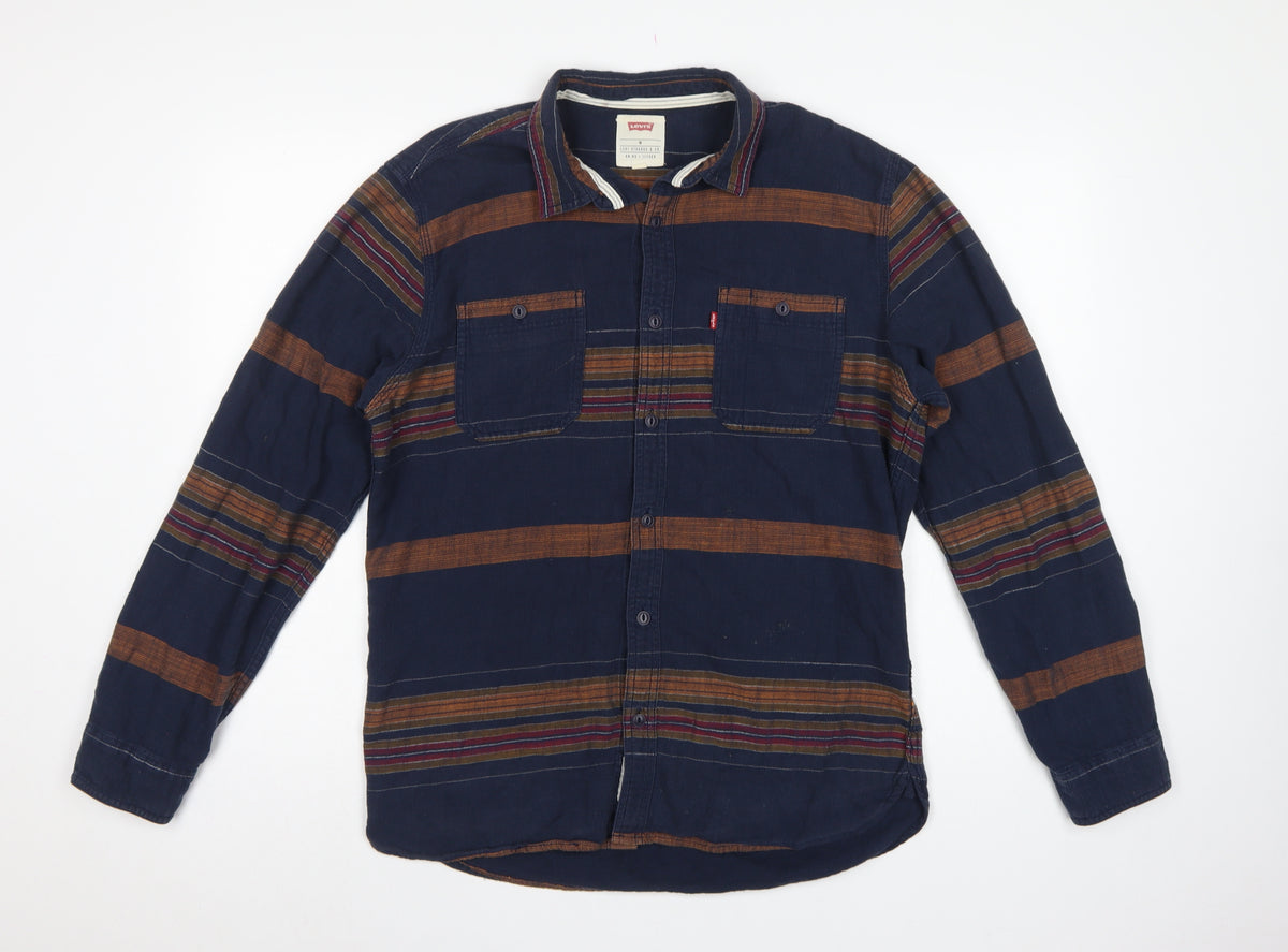 Levi's Men's Blue M Striped Cotton Long Sleeve Button-Up Shirt