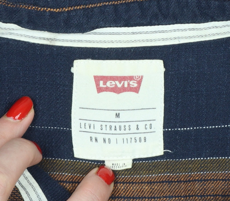 Levi's Men's Blue M Striped Cotton Long Sleeve Button-Up Shirt