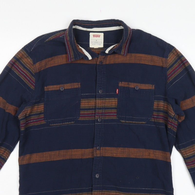 Levi's Men's Blue M Striped Cotton Long Sleeve Button-Up Shirt