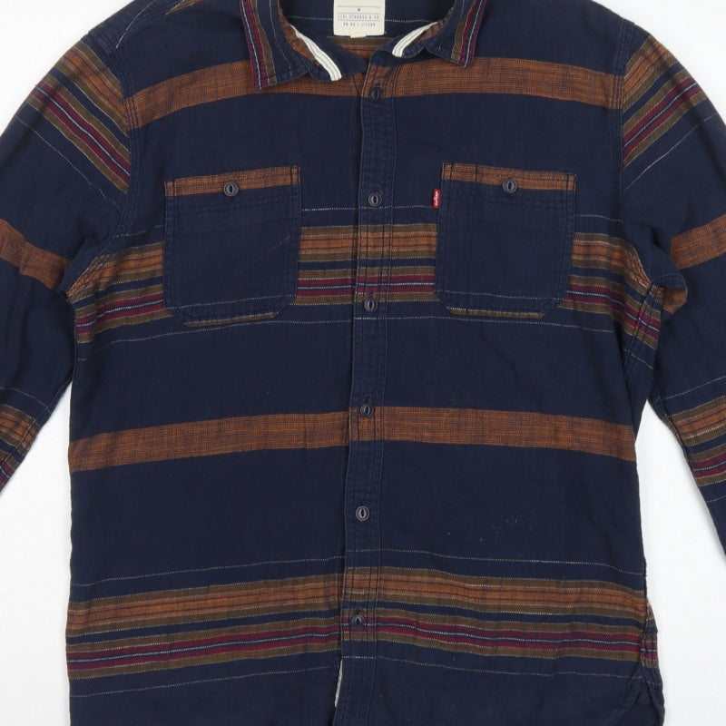 Levi's Men's Blue M Striped Cotton Long Sleeve Button-Up Shirt