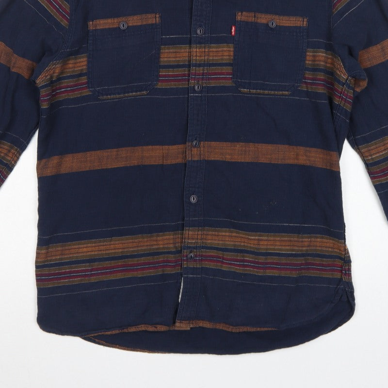 Levi's Men's Blue M Striped Cotton Long Sleeve Button-Up Shirt