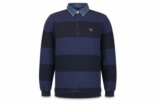 GANT Mens Blue M Striped Long Sleeve Rugby Polo Shirt Logo