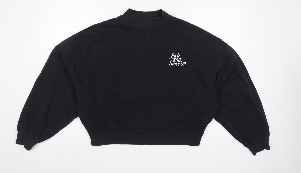 Jack Wills Women’s Black UK 16 Logo High Neck Pullover Sweatshirt