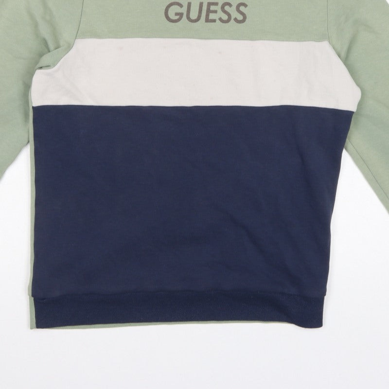 Guess Men's Green XS Pullover Sweatshirt Colourblock Logo Crew Neck