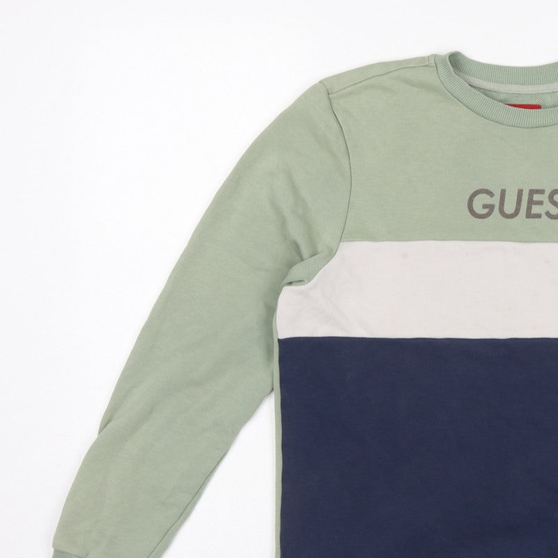 Guess Men's Green XS Pullover Sweatshirt Colourblock Logo Crew Neck