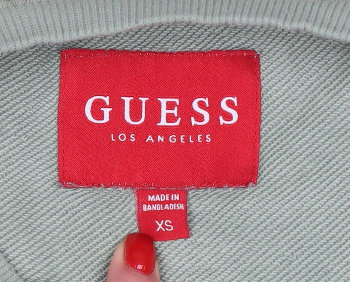 Guess Men's Green XS Pullover Sweatshirt Colourblock Logo Crew Neck