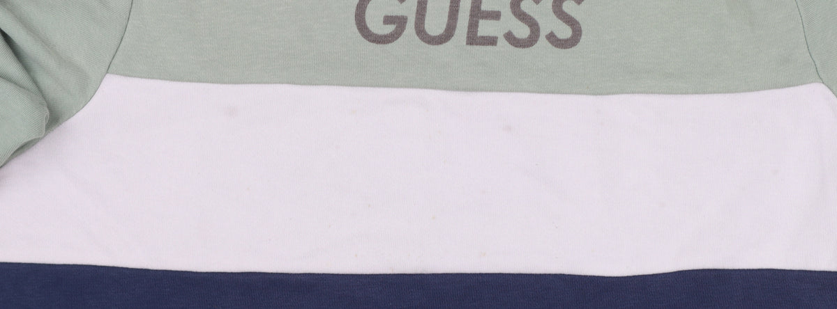 Guess Men's Green XS Pullover Sweatshirt Colourblock Logo Crew Neck
