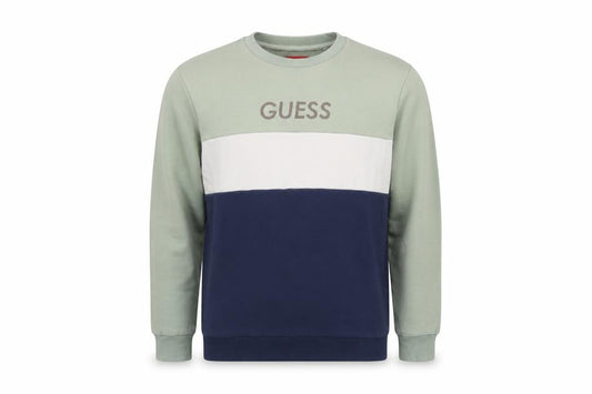 Guess Men's Green XS Pullover Sweatshirt Colourblock Logo Crew Neck