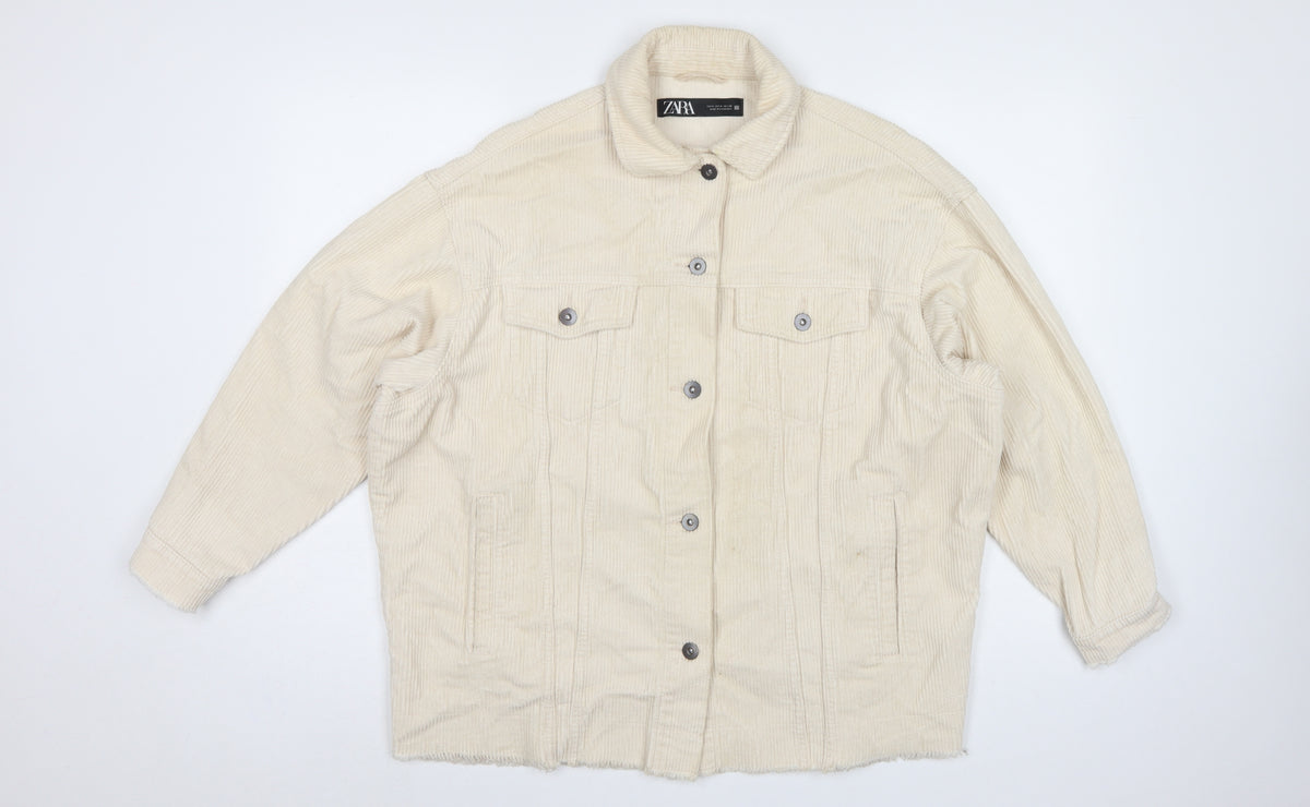 Zara Women’s Ivory Corduroy Button Jacket UK 8 Collared