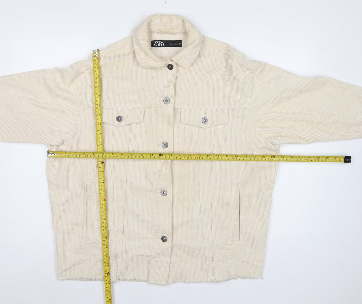 Zara Women’s Ivory Corduroy Button Jacket UK 8 Collared