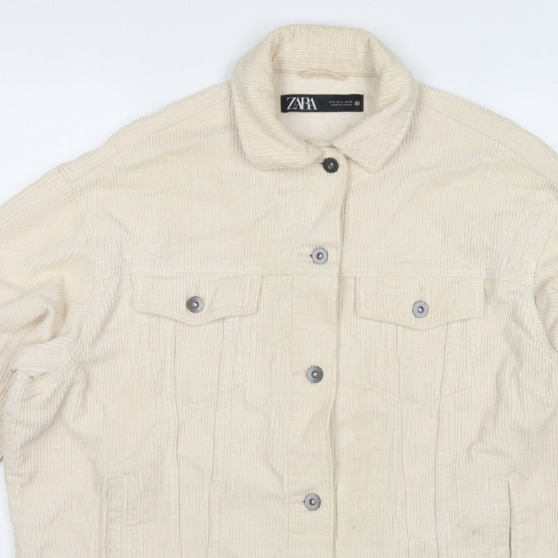 Zara Women’s Ivory Corduroy Button Jacket UK 8 Collared