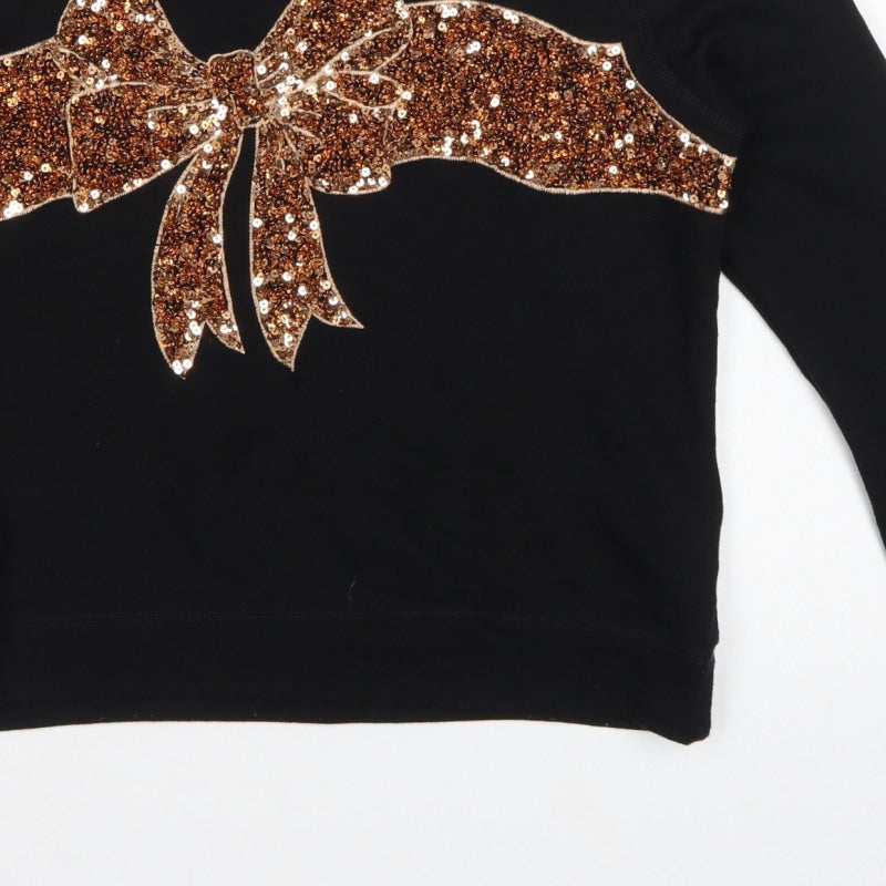 H&M Women’s Black S Sequin Bow Pullover Sweatshirt