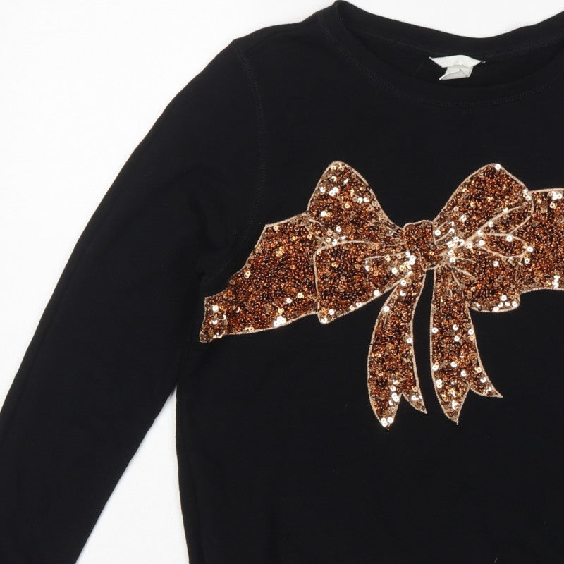 H&M Women’s Black S Sequin Bow Pullover Sweatshirt