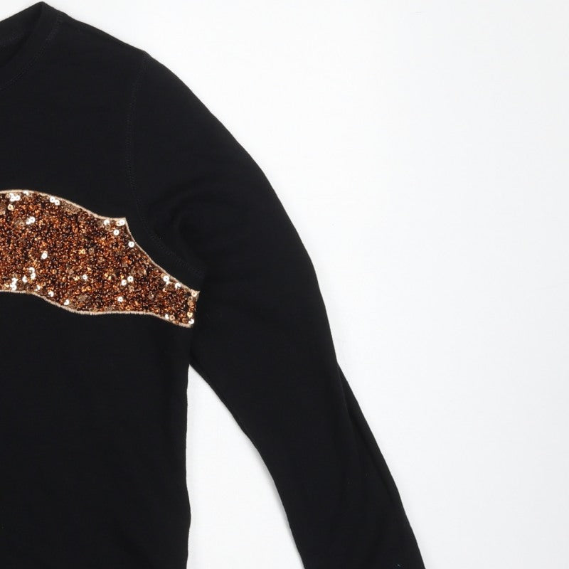 H&M Women’s Black S Sequin Bow Pullover Sweatshirt