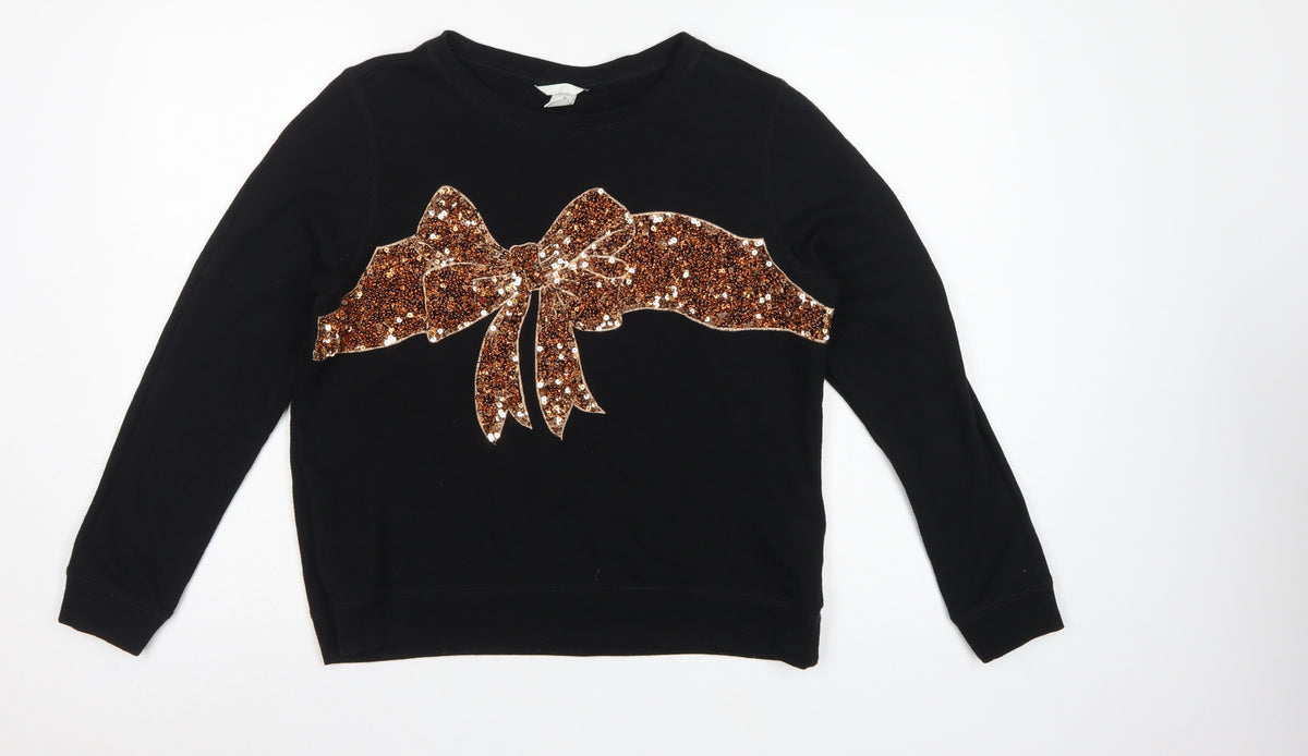 H&M Women’s Black S Sequin Bow Pullover Sweatshirt