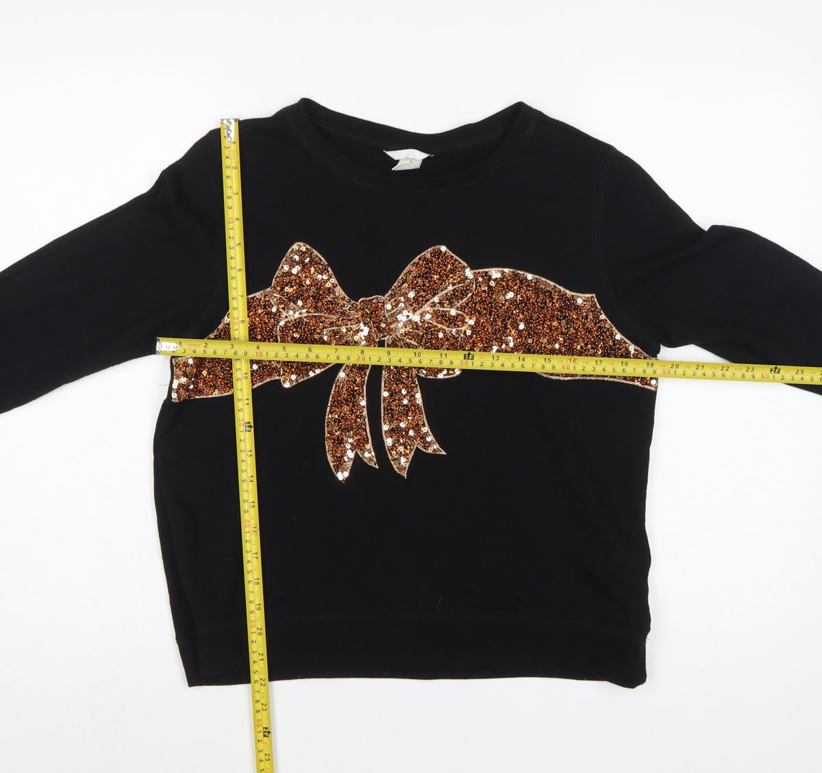 H&M Women’s Black S Sequin Bow Pullover Sweatshirt