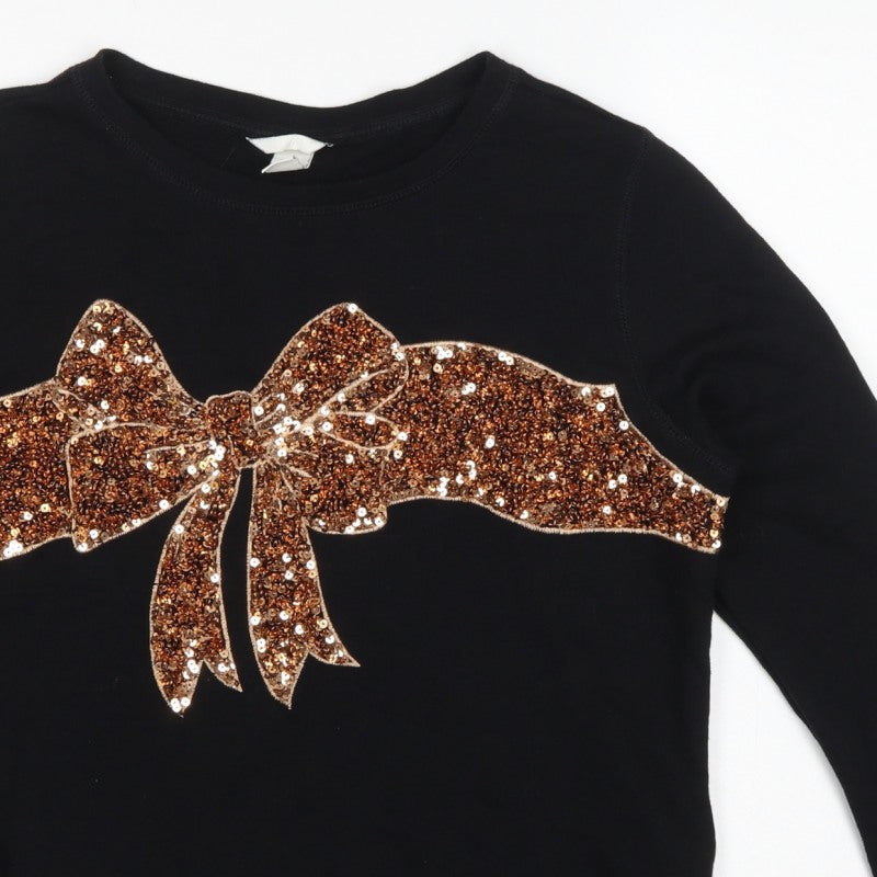 H&M Women’s Black S Sequin Bow Pullover Sweatshirt