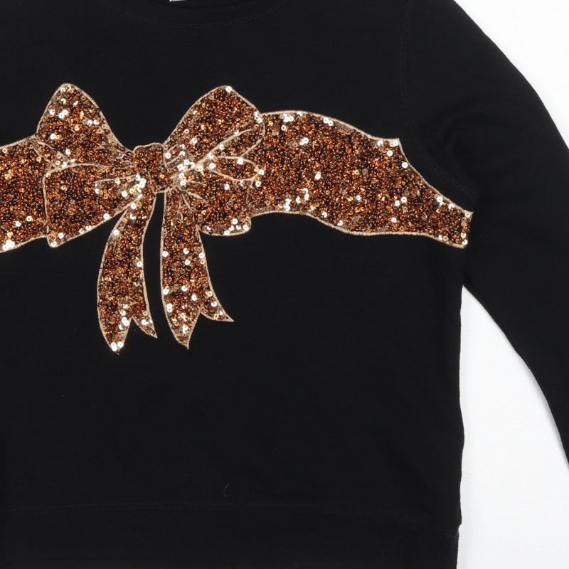 H&M Women’s Black S Sequin Bow Pullover Sweatshirt