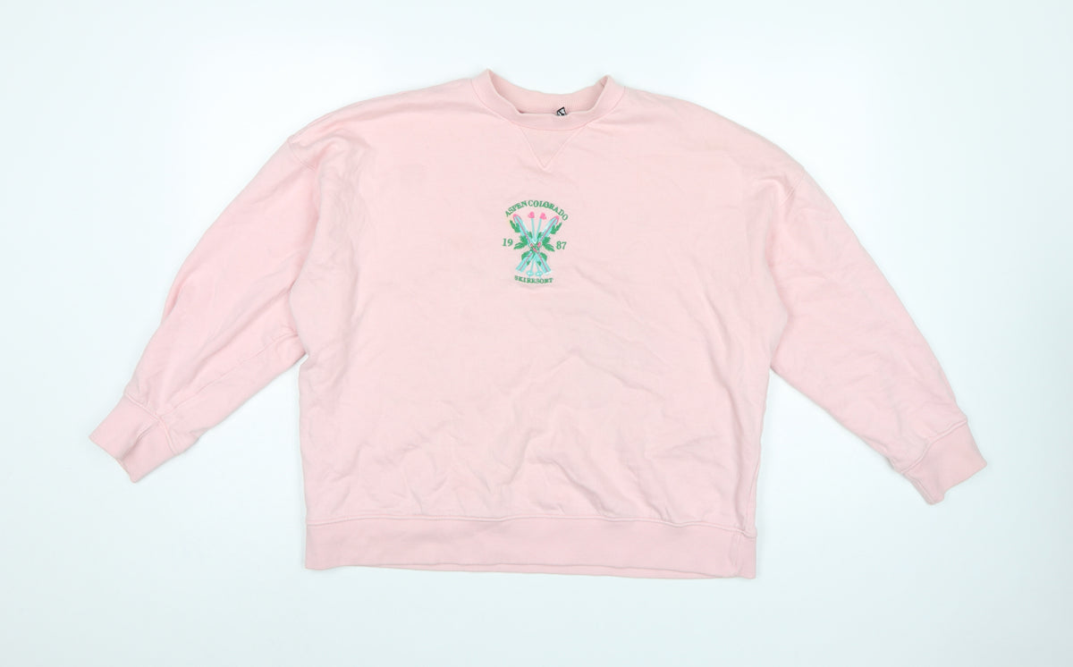 ASOS Design Women’s Pink S Pullover Sweatshirt Aspen Ski Embroidered