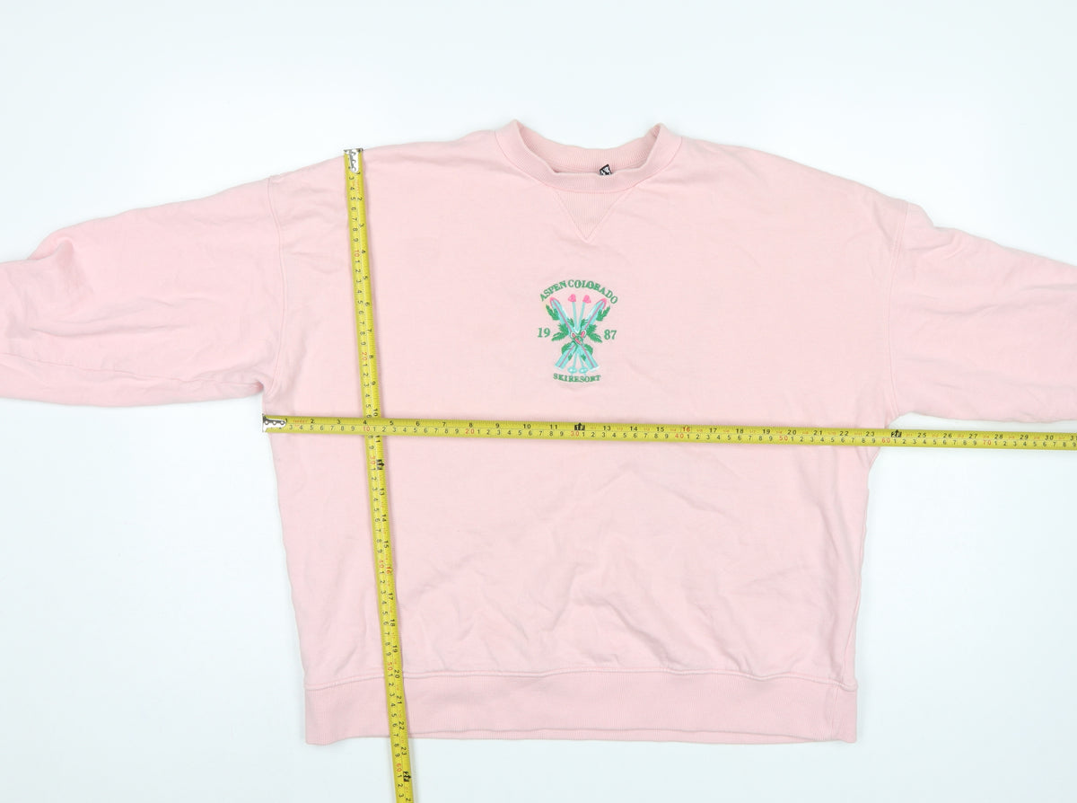 ASOS Design Women’s Pink S Pullover Sweatshirt Aspen Ski Embroidered