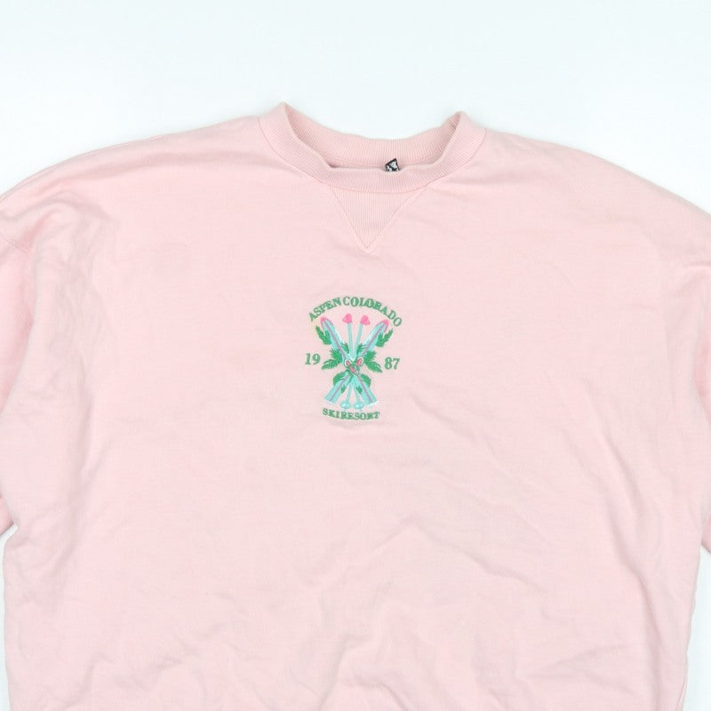 ASOS Design Women’s Pink S Pullover Sweatshirt Aspen Ski Embroidered