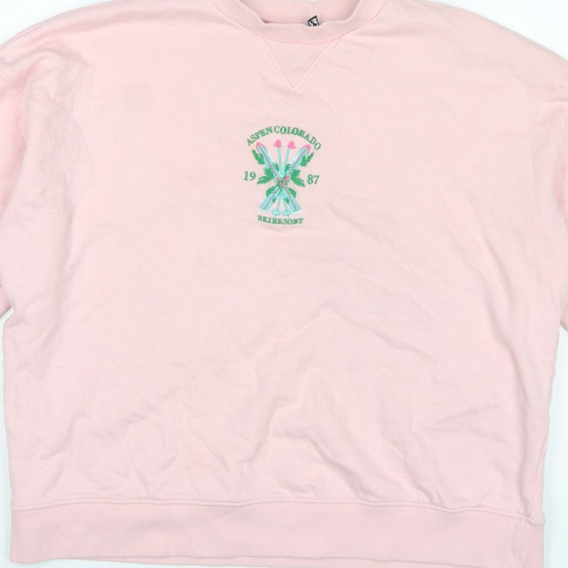 ASOS Design Women’s Pink S Pullover Sweatshirt Aspen Ski Embroidered